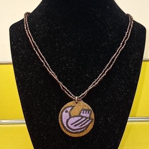 Purple Bird Nature Sand Sea Bead Necklace